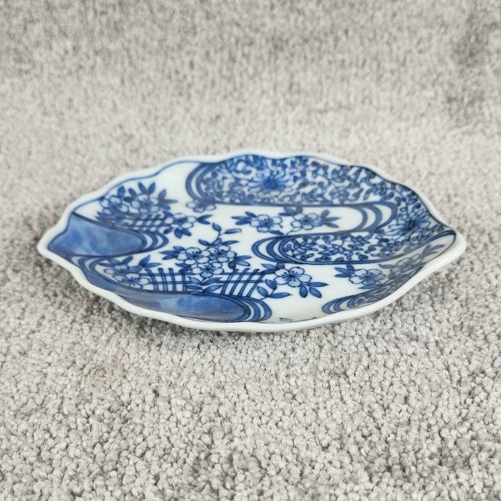Takahashi San Francisco Trinket Dish Blue White‎ Floral Porcelain Japan Vintage